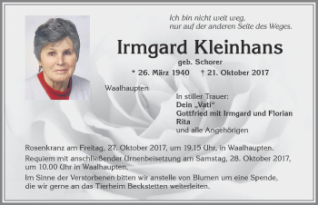 Traueranzeige von Irmgard Kleinhans von Allgäuer Zeitung, Kaufbeuren/Buchloe