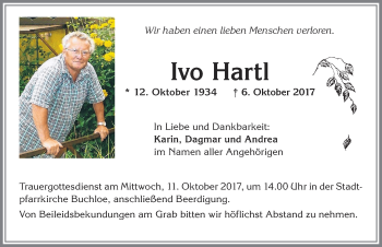 Traueranzeige von Ivo Hartl von Allgäuer Zeitung, Kaufbeuren/Buchloe
