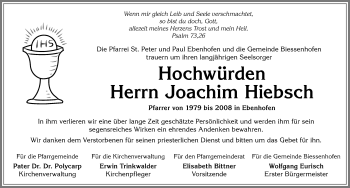Traueranzeige von Joachim Hiebsch von Allgäuer Zeitung