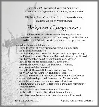 Traueranzeige von Johann Guggemos von Allgäuer Zeitung