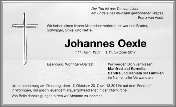 Traueranzeige von Johannes Oexle von Memminger Zeitung
