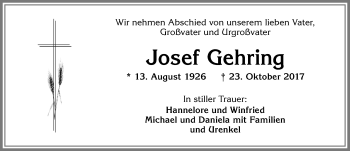Traueranzeige von Josef Gehring von Allgäuer Zeitung,Kempten