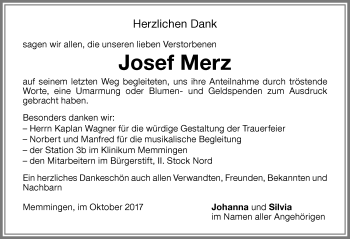 Traueranzeige von Josef Merz von Memminger Zeitung