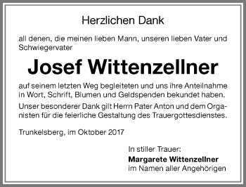 Traueranzeige von Josef Wittenzellner von Memminger Zeitung
