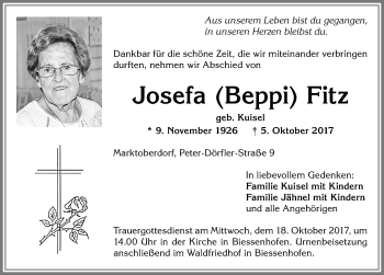 Traueranzeige von Josefa  Fitz von Allgäuer Zeitung, Kaufbeuren/Buchloe