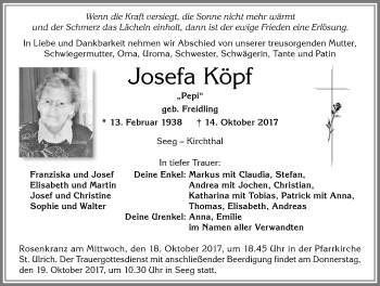 Traueranzeige von Josefa Köpf von Allgäuer Zeitung