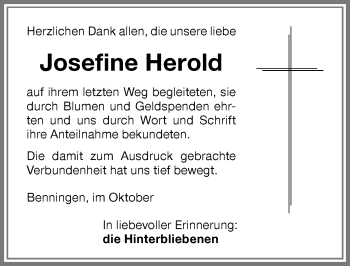 Traueranzeige von Josefine Herold von Memminger Zeitung