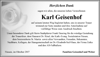 Traueranzeige von Karl Geisenhof von Allgäuer Zeitung, Füssen