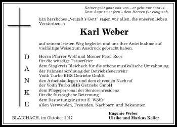 Traueranzeige von Karl Weber von Allgäuer Anzeigeblatt