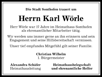 Traueranzeige von Karl Wörle von Allgäuer Anzeigeblatt