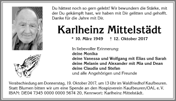 Traueranzeige von Karlheinz Mittelstädt von Allgäuer Zeitung, Kaufbeuren/Buchloe