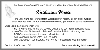 Traueranzeige von Katharina Unsin von Allgäuer Zeitung, Marktoberdorf