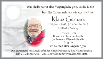 Traueranzeige von Klaus Gerharz von Allgäuer Zeitung, Füssen