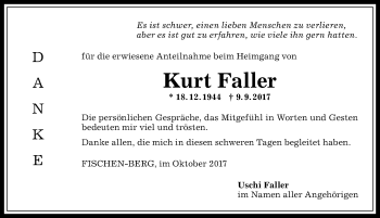 Traueranzeige von Kurt Faller von Allgäuer Anzeigeblatt