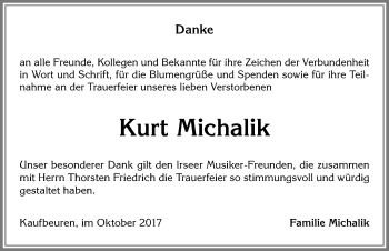 Traueranzeige von Kurt Michalik von Allgäuer Zeitung, Kaufbeuren/Buchloe
