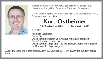 Traueranzeige von Kurt Ostheimer von Allgäuer Zeitung,Kempten