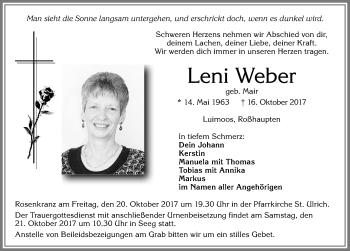 Traueranzeige von Leni Weber von Allgäuer Zeitung, Füssen