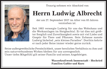 Traueranzeige von Ludwig Albrecht von Allgäuer Anzeigeblatt