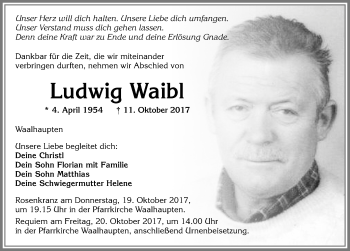 Traueranzeige von Ludwig Waibl von Allgäuer Zeitung, Kaufbeuren/Buchloe