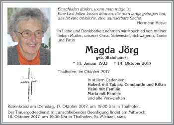 Traueranzeige von Magda Jörg von Allgäuer Zeitung, Marktoberdorf