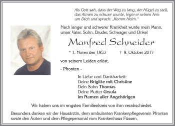 Traueranzeige von Manfred Schneider von Allgäuer Zeitung, Füssen