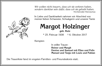 Traueranzeige von Margot Holzfinger von Allgäuer Zeitung,Kempten