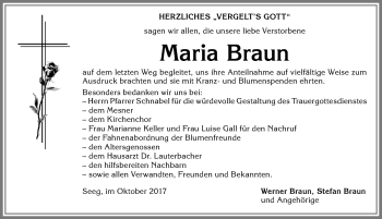 Traueranzeige von Maria Braun von Allgäuer Zeitung, Füssen