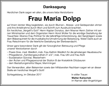 Traueranzeige von Maria Dolpp von Memminger Zeitung
