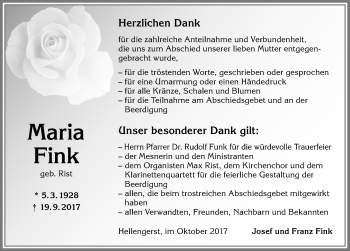 Traueranzeige von Maria Fink von Allgäuer Zeitung,Kempten