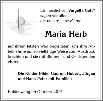 Traueranzeige von Maria Herb von Allgäuer Zeitung,Kempten