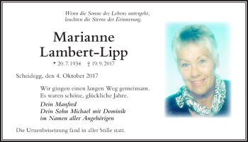 Traueranzeige von Marianne Lambert-Lipp von Der Westallgäuer