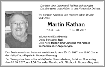 Traueranzeige von Martin Kathan von Allgäuer Zeitung, Füssen