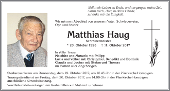 Traueranzeige von Matthias Haug von Allgäuer Zeitung, Kaufbeuren/Buchloe