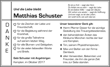 Traueranzeige von Matthias Schuster von Allgäuer Zeitung,Kempten
