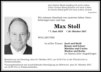 Traueranzeige von Max Stoll von Allgäuer Zeitung