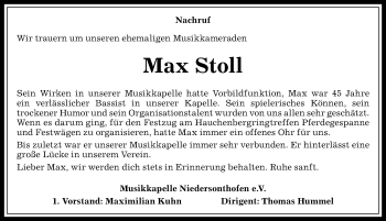 Traueranzeige von Max Stoll von Allgäuer Zeitung
