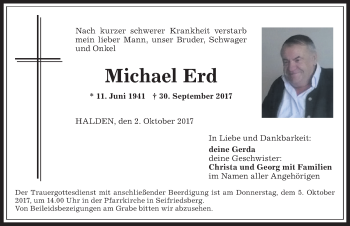 Traueranzeige von Michael Erd von Allgäuer Anzeigeblatt