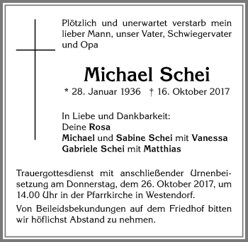 Traueranzeige von Michael Schei von Allgäuer Zeitung, Kaufbeuren/Buchloe