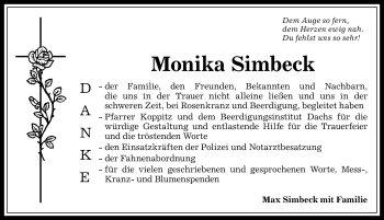 Traueranzeige von Monika Simbeck von Allgäuer Anzeigeblatt