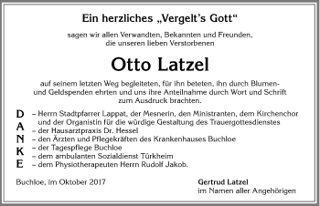 Traueranzeige von Otto Latzel von Allgäuer Zeitung, Kaufbeuren/Buchloe