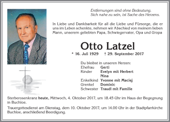 Traueranzeige von Otto Latzel von Allgäuer Zeitung