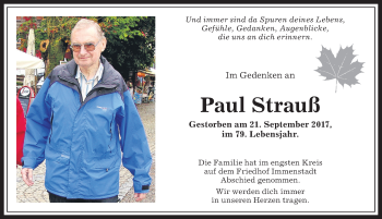 Traueranzeige von Paul Strauß von Allgäuer Anzeigeblatt