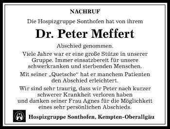 Traueranzeige von Peter Meffert von Allgäuer Anzeigeblatt