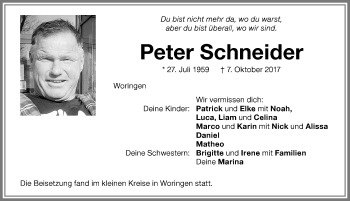 Traueranzeige von Peter Schneider von Memminger Zeitung