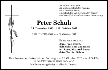 Traueranzeige von Peter Schuh von Allgäuer Anzeigeblatt