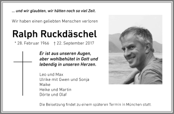 Traueranzeige von Ralph Ruckdäschel von Allgäuer Zeitung,Kempten