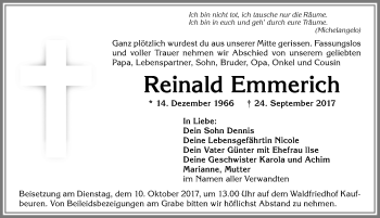 Traueranzeige von Reinald Emmerich von Allgäuer Zeitung, Kaufbeuren/Buchloe