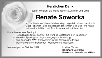 Traueranzeige von Renate Soworka von Memminger Zeitung