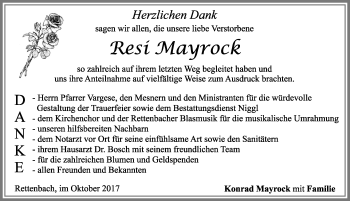 Traueranzeige von Resi Mayrock von Allgäuer Zeitung, Marktoberdorf