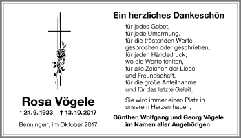 Traueranzeige von Rosa Vögele von Memminger Zeitung